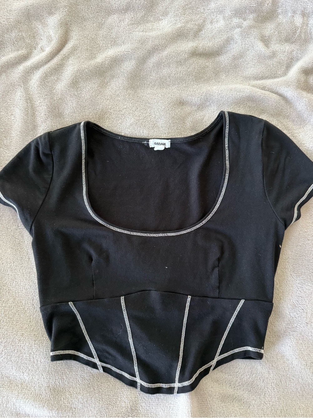 Garage Black Crop Top with White Contrast Stitching